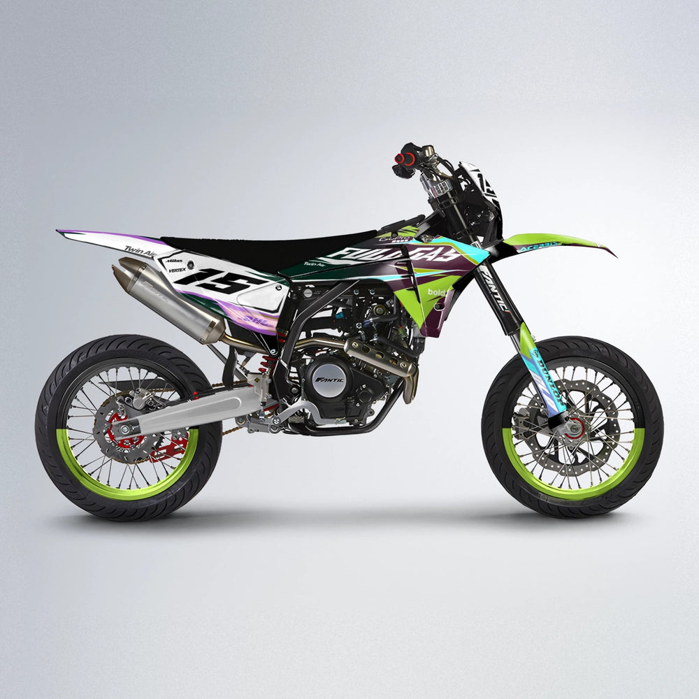 STENMARK Fantic supermoto graphics kit in Purple & Yellow