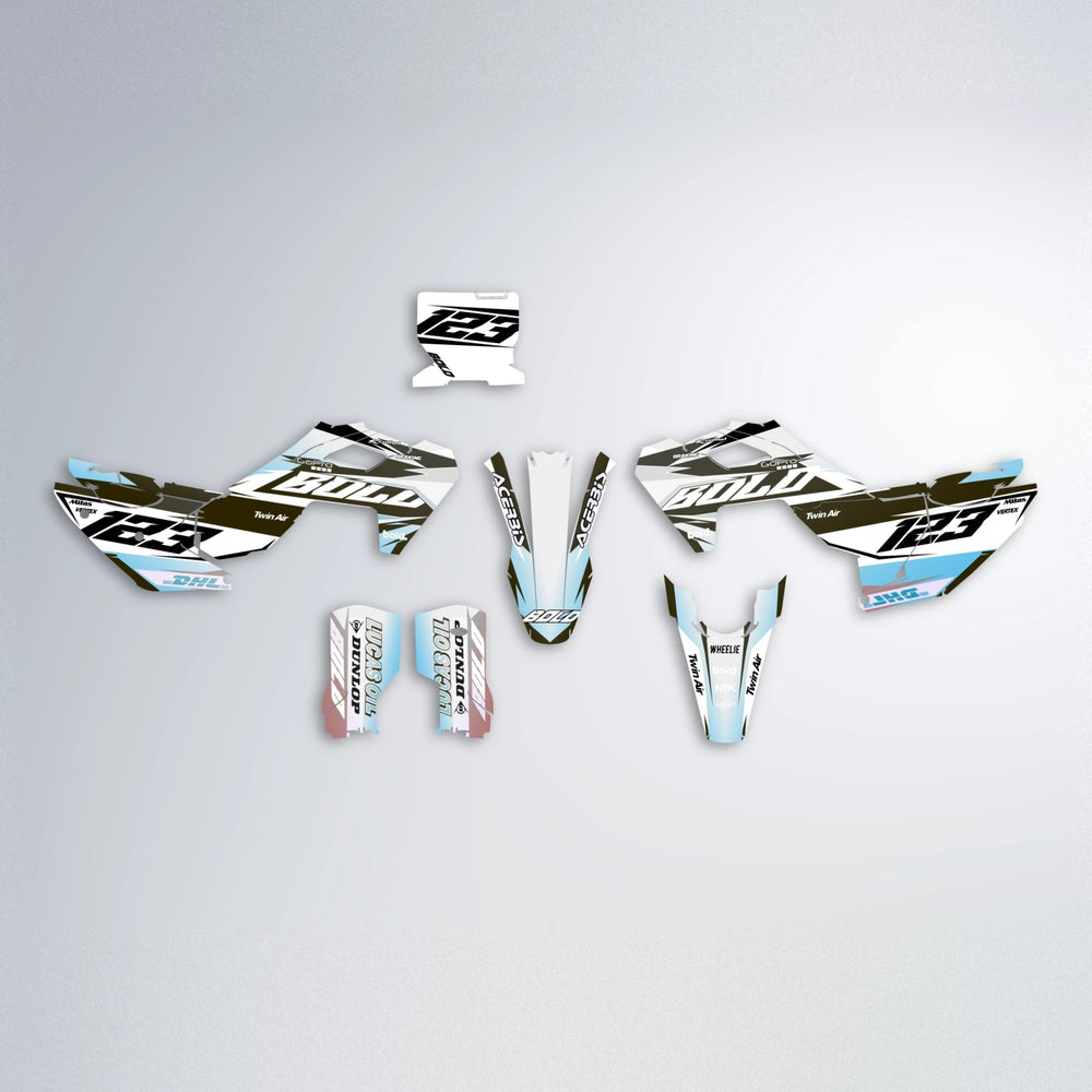 STENMARK Husqvarna FE/TE graphics kit parts layout in Light Blue & White