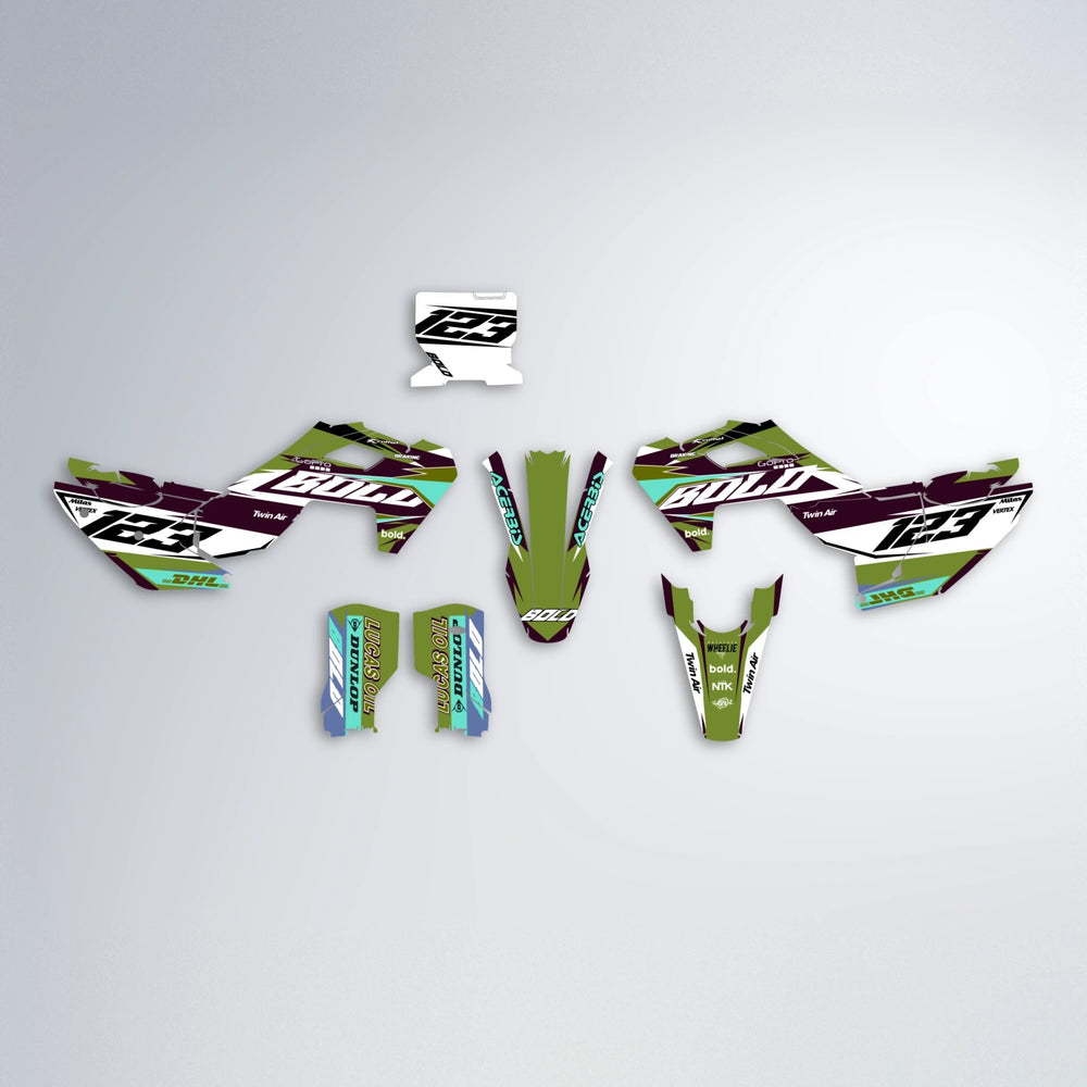 STENMARK Husqvarna FE/TE graphics kit parts layout in Olive