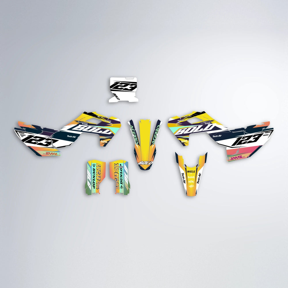 STENMARK Husqvarna FE/TE graphics kit parts layout in Pink & Yellow