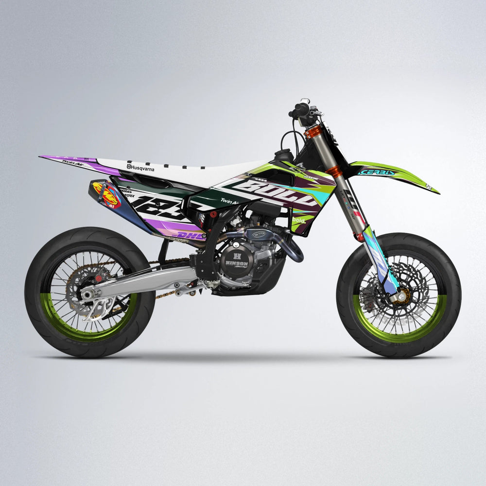 STENMARK Husqvarna FE/TE supermoto graphics kit in Purple & Yellow