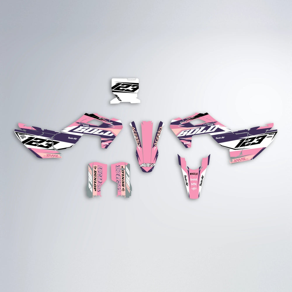 STENMARK Husqvarna FE/TE graphics kit parts layout in Sakura Pink