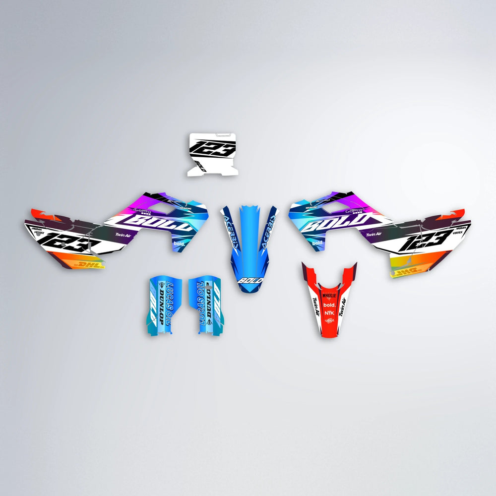 STENMARK Husqvarna FE/TE graphics kit parts layout in Sunset Fade