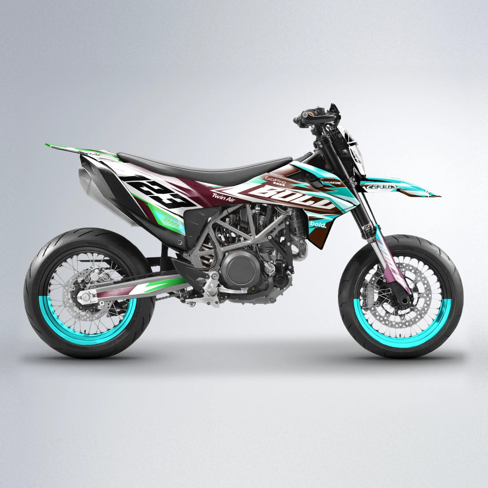 STENMARK KTM SMC 690 supermoto graphics kit in Cyan & Green