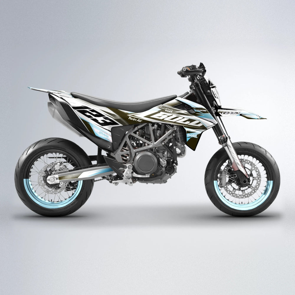 STENMARK KTM SMC 690 supermoto graphics kit in Light Blue & White