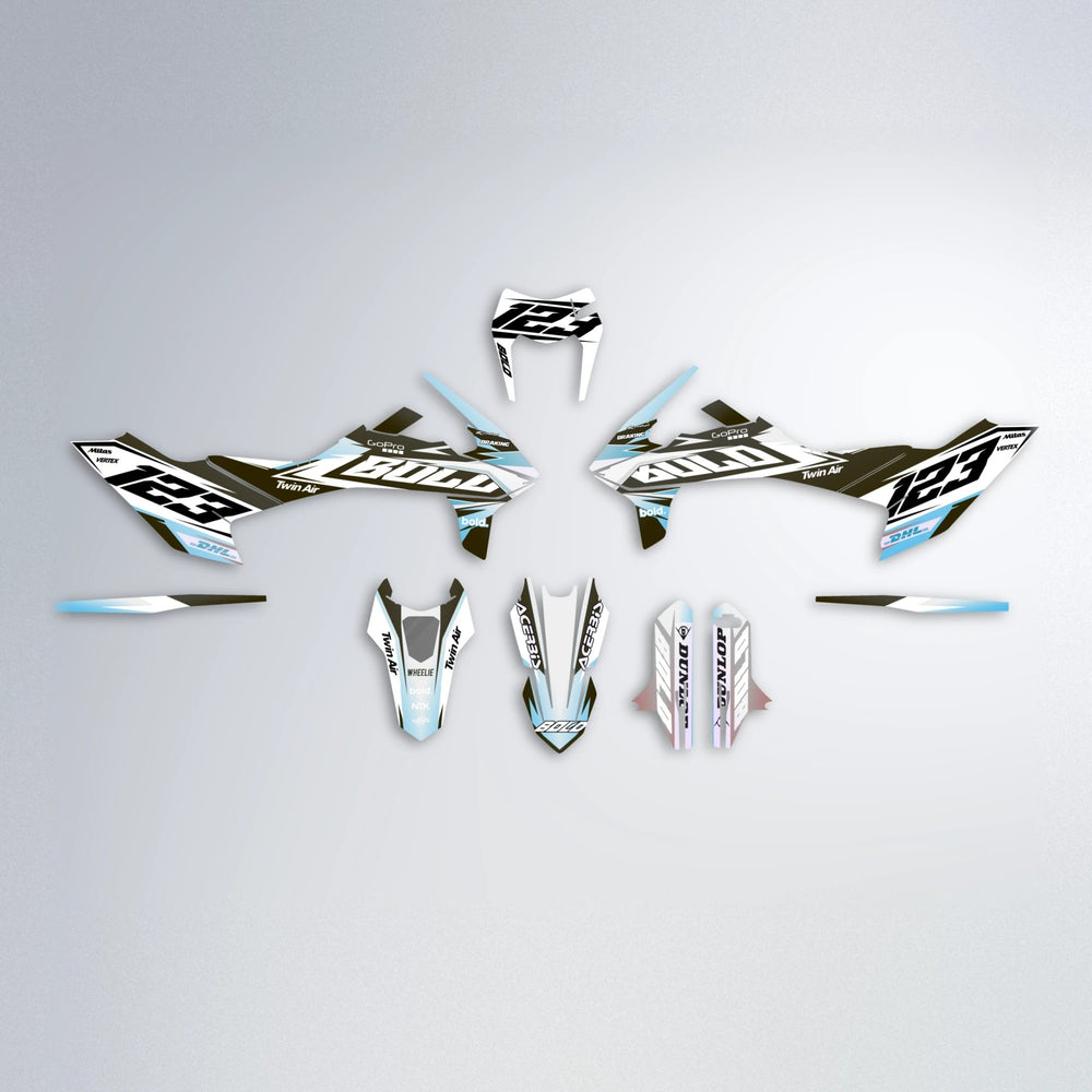 STENMARK KTM SMC 690 graphics kit parts layout in Light Blue & White