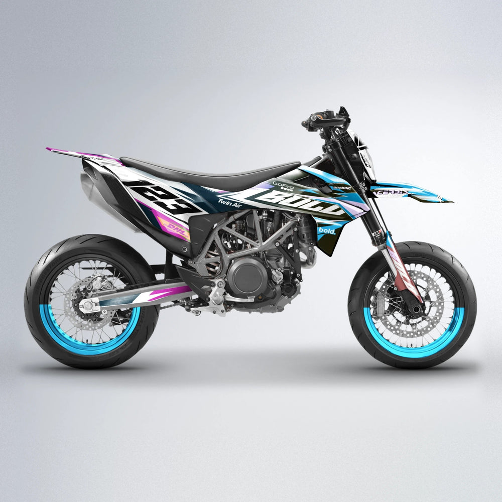 STENMARK KTM SMC 690 supermoto graphics kit in Pink & Light Blue