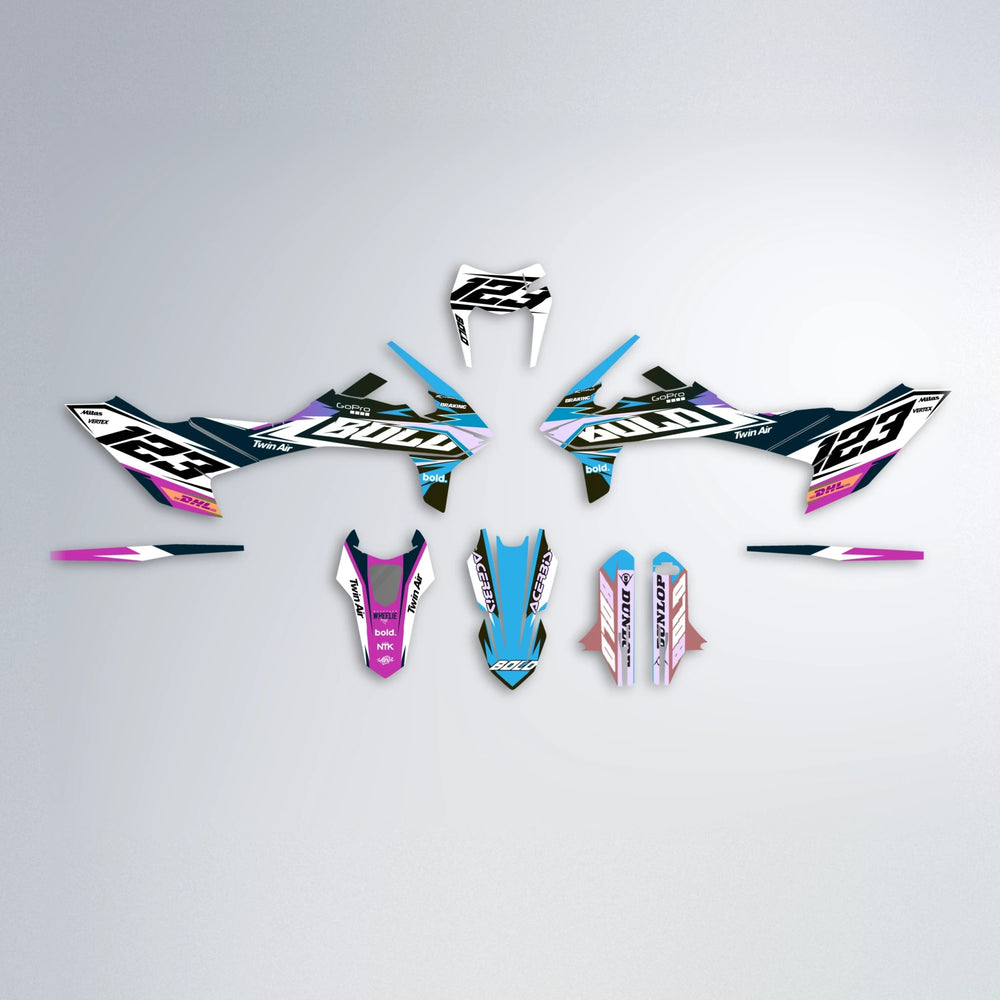 STENMARK KTM SMC 690 graphics kit parts layout in Pink & Light Blue