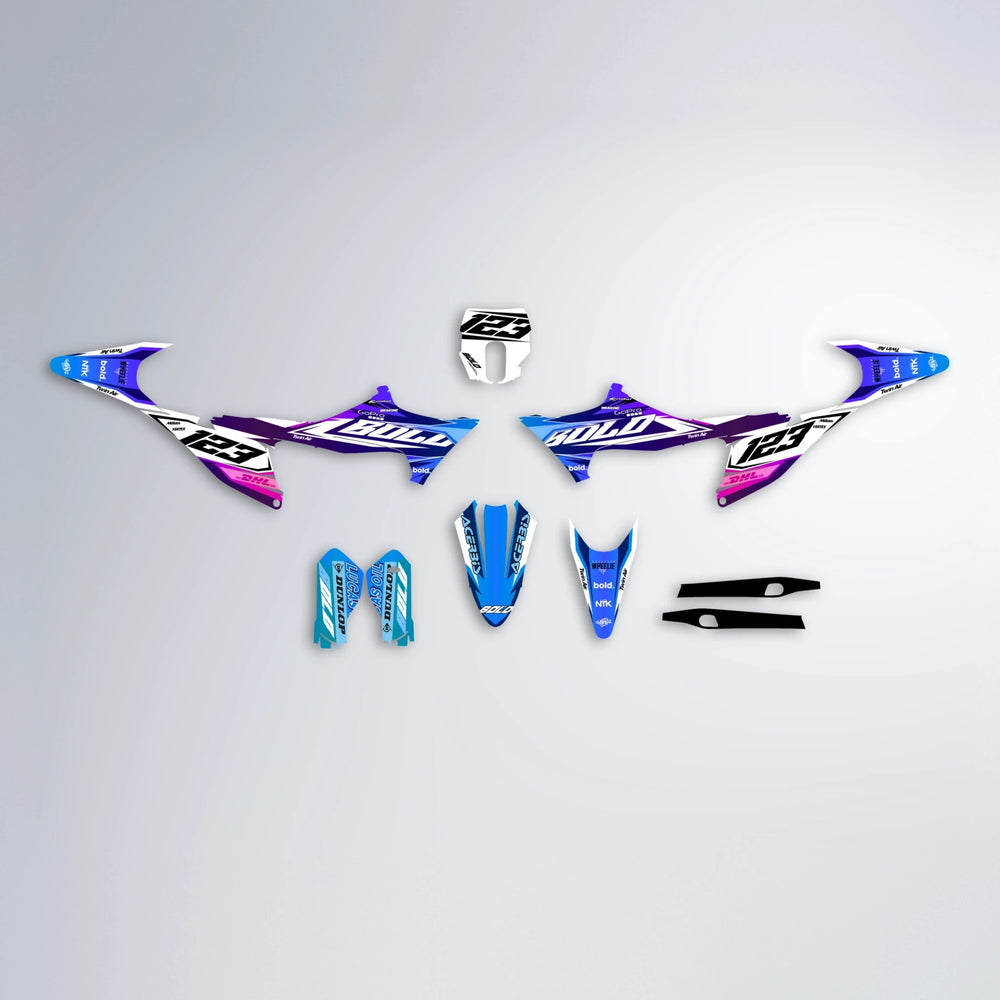 STENMARK Stark Varg MX graphics kit parts layout in Blue Purple Fade