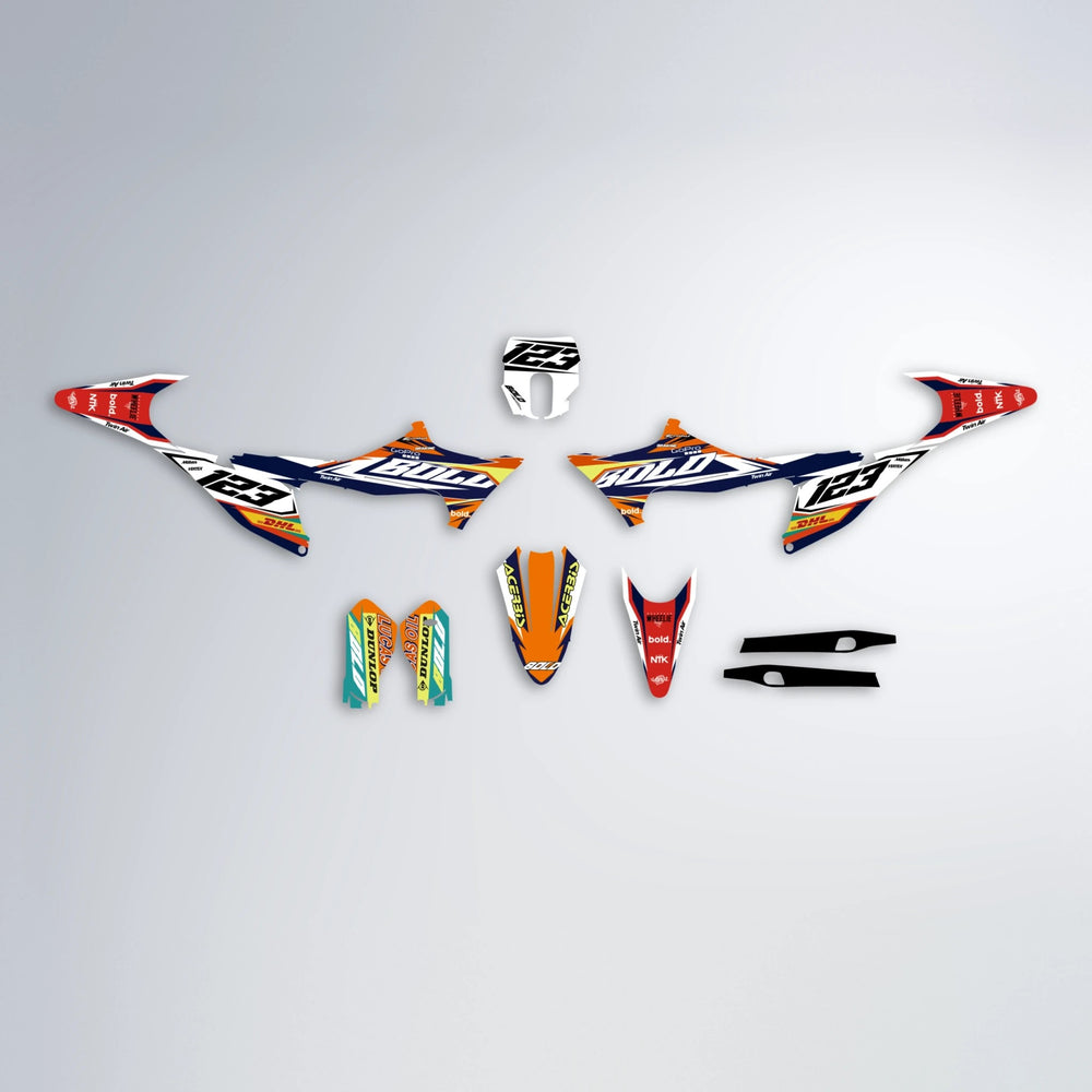 STENMARK Stark Varg MX graphics kit parts layout in Red & Orange