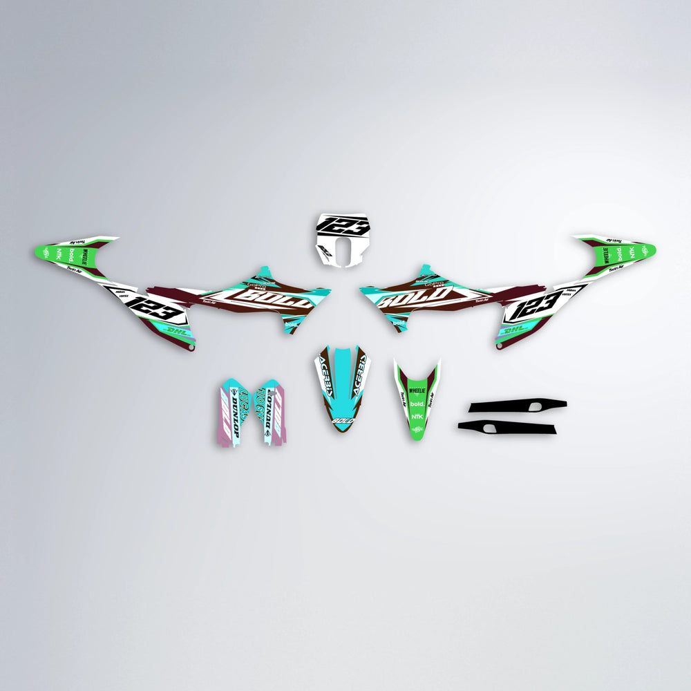 STENMARK Stark Varg SM graphics kit parts layout in Cyan & Green