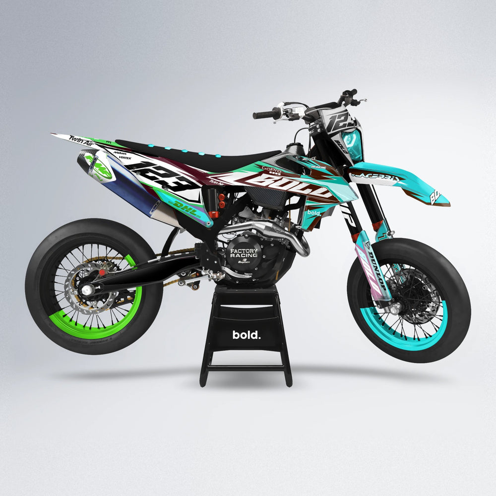 STENMARK supermoto graphics kit in Cyan & Green