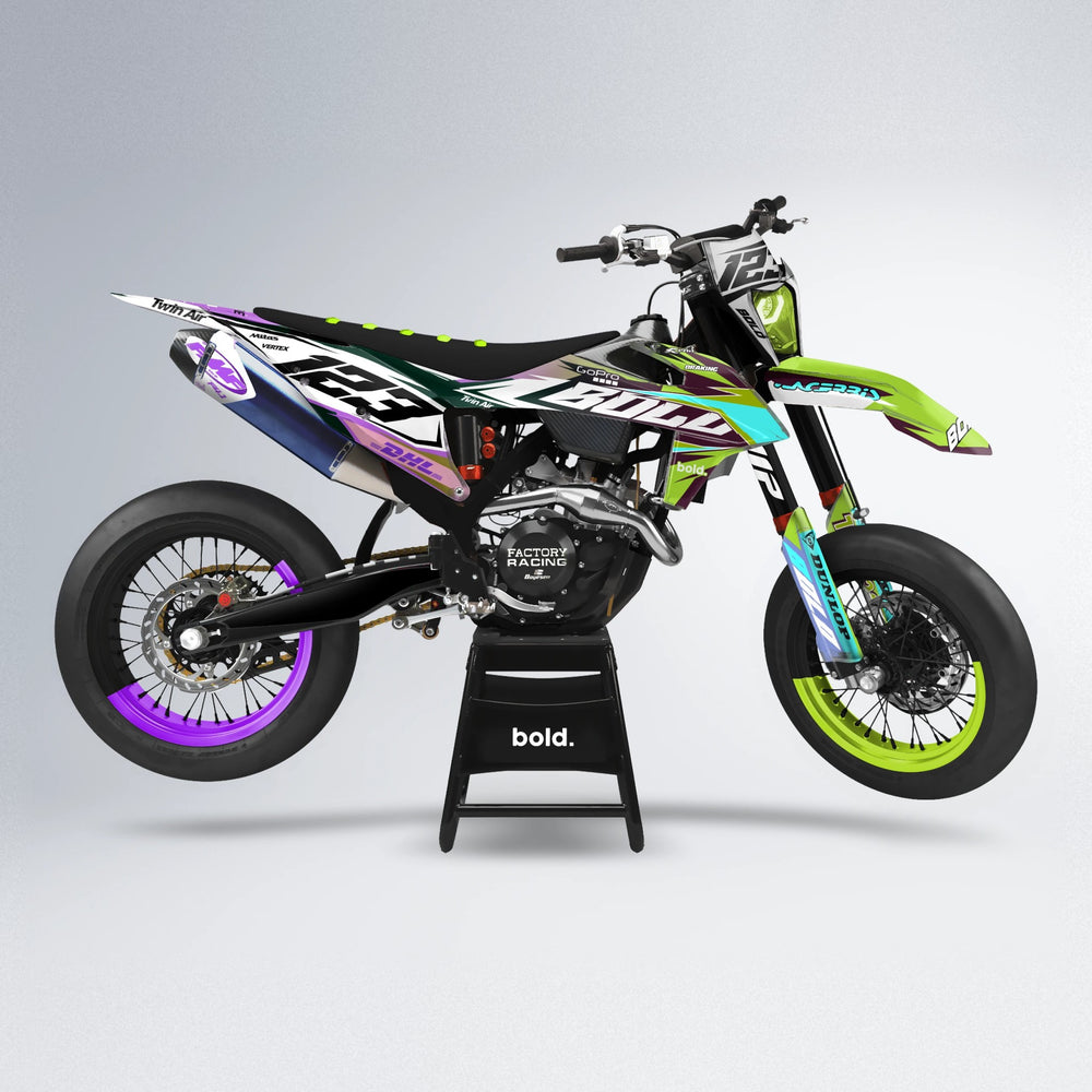 STENMARK supermoto graphics kit in Purple & Yellow