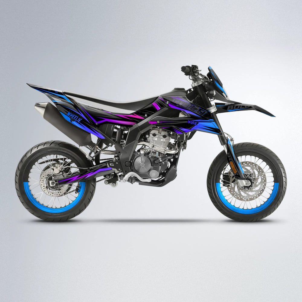 STORM Aprilia SX 125 supermoto graphics kit in Blue Purple Fade