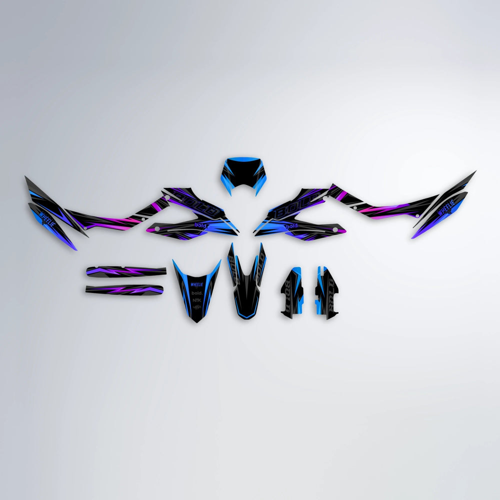 STORM Aprilia SX 125 graphics kit parts layout in Blue Purple Fade