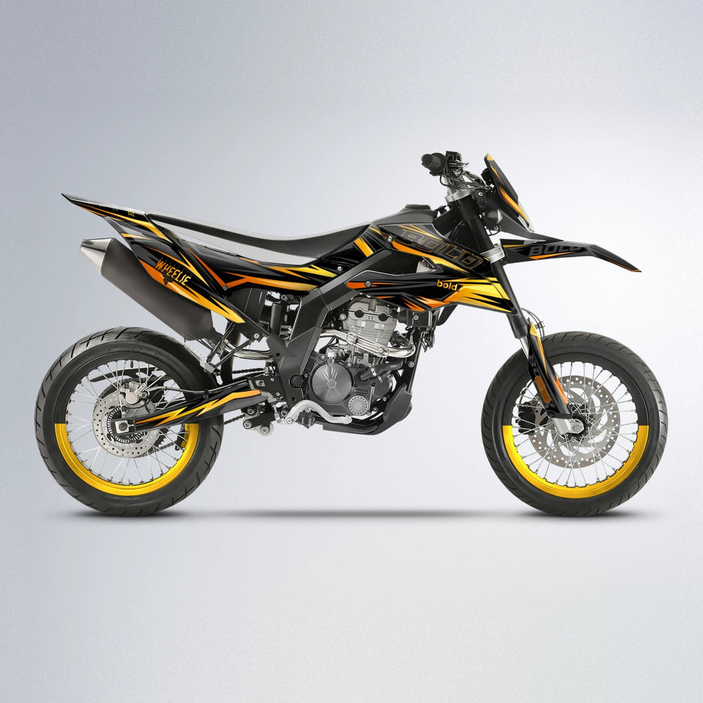STORM Aprilia SX 125 supermoto graphics kit in Orange & Yellow