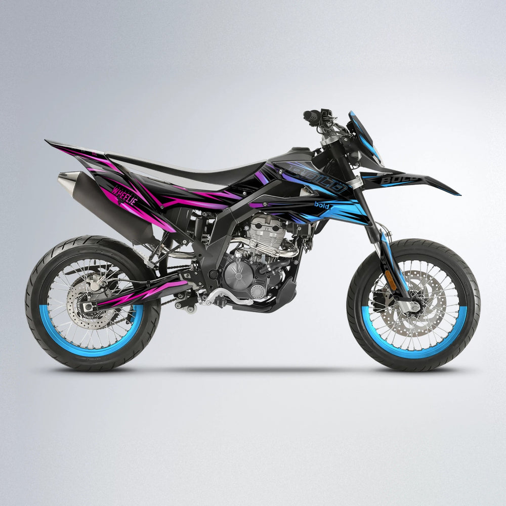 STORM Aprilia SX 125 supermoto graphics kit in Pink & Light Blue