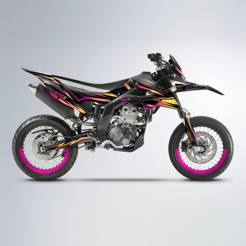 STORM Aprilia SX 125 supermoto graphics kit in Pink & Yellow