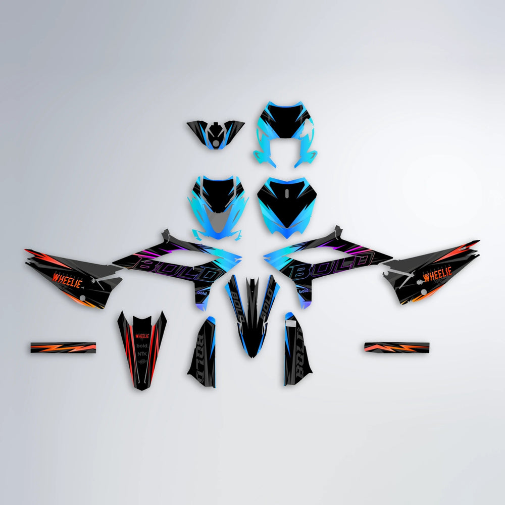 STORM Beta graphics kit parts layout in Sunset Fade