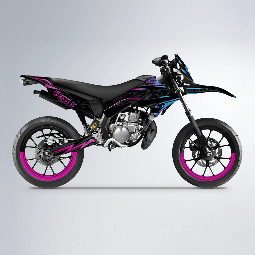 STORM Derbi Senda supermoto graphics kit in Pink & Light Blue