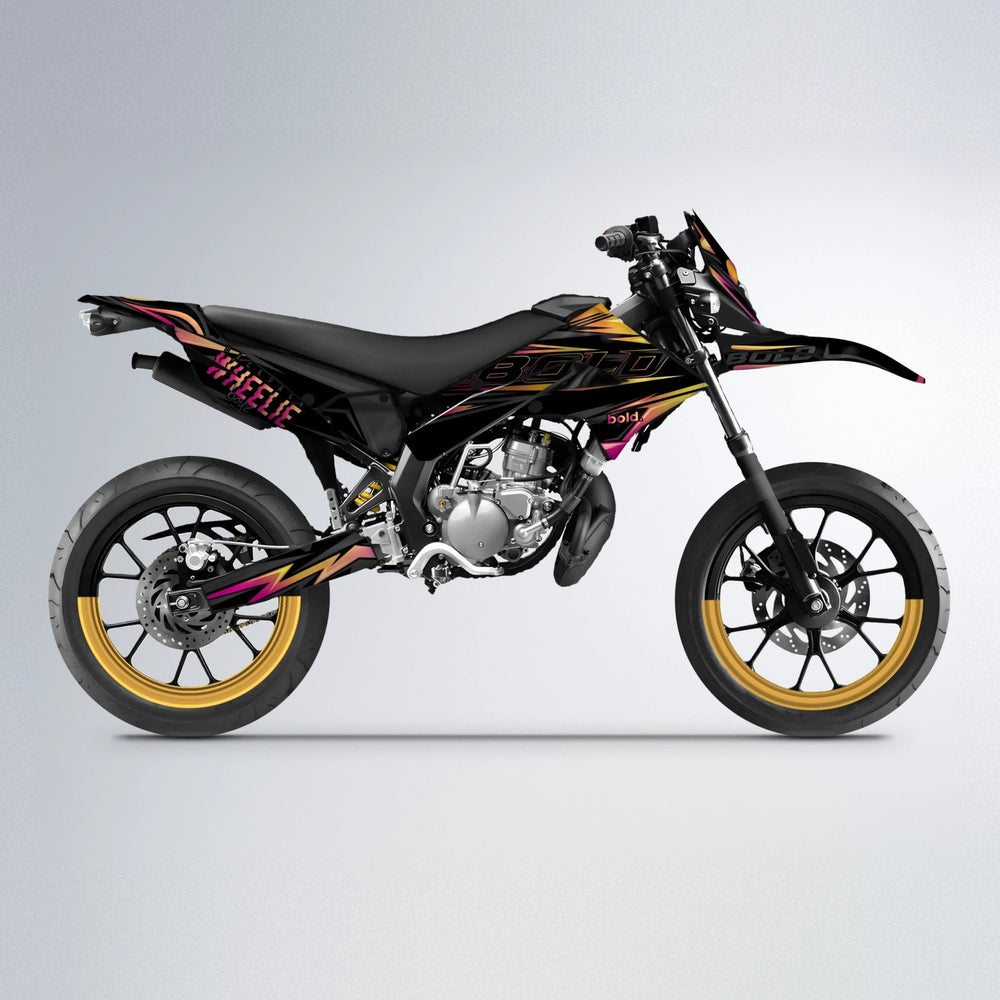 STORM Derbi Senda supermoto graphics kit in Pink & Yellow