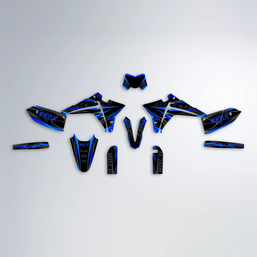 STORM Fantic graphics kit parts layout in Blue