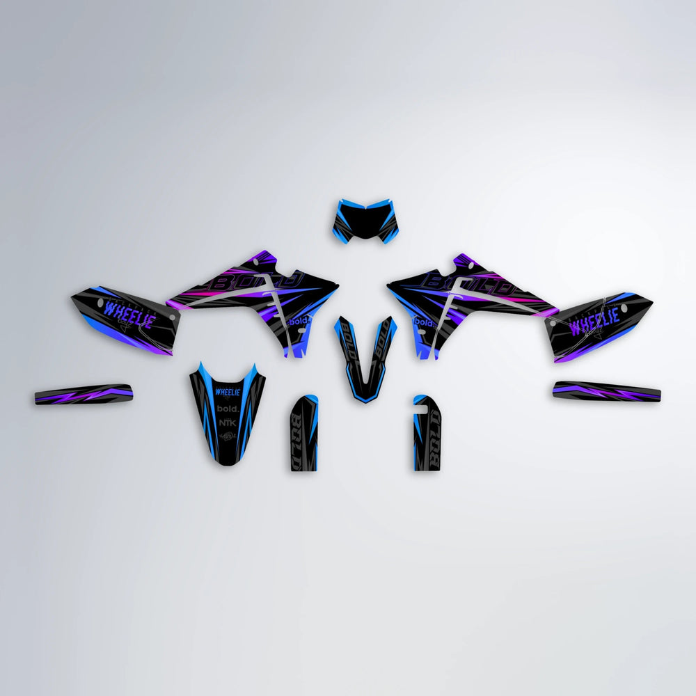 STORM Fantic graphics kit parts layout in Blue Purple Fade