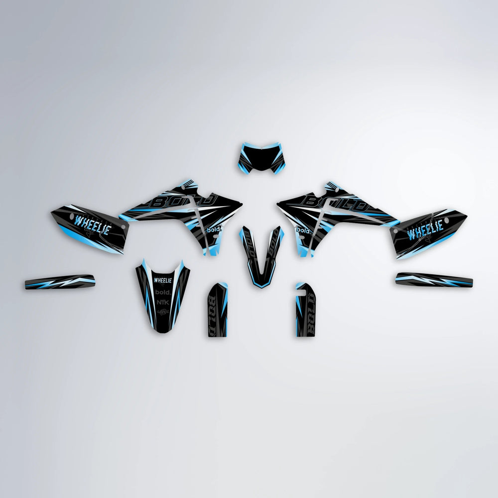 STORM Fantic graphics kit parts layout in Light Blue & White