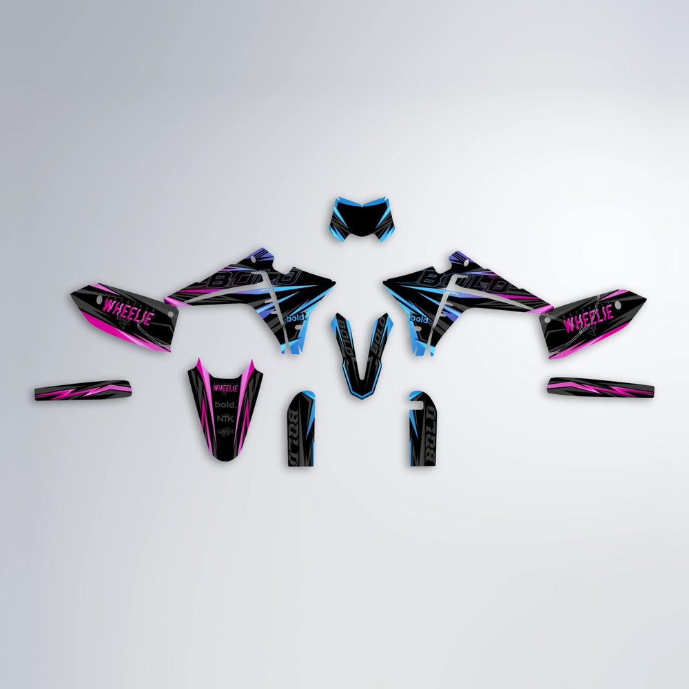 STORM Fantic graphics kit parts layout in Pink & Light Blue