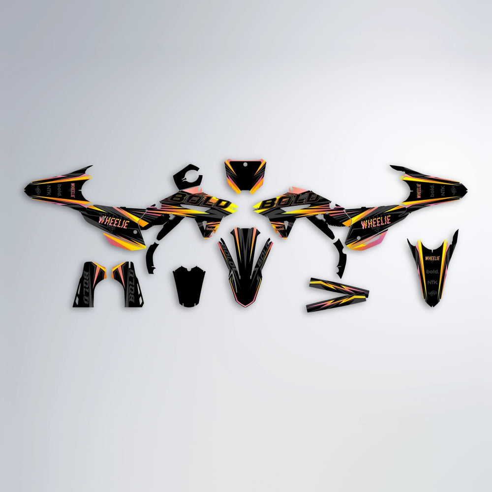 STORM Honda graphics kit parts layout in Orange & Yellow