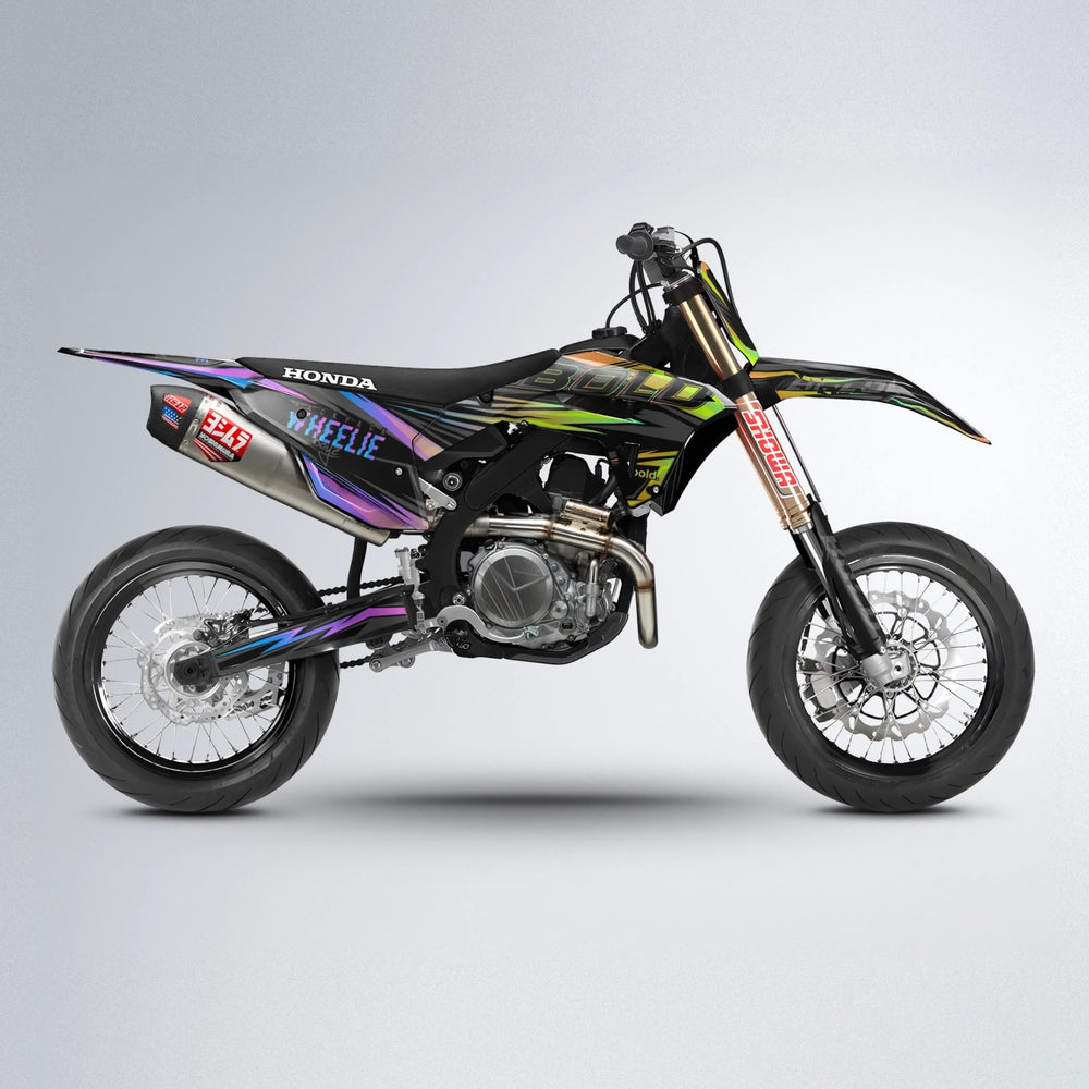 STORM Honda supermoto graphics kit in Purple & Yellow