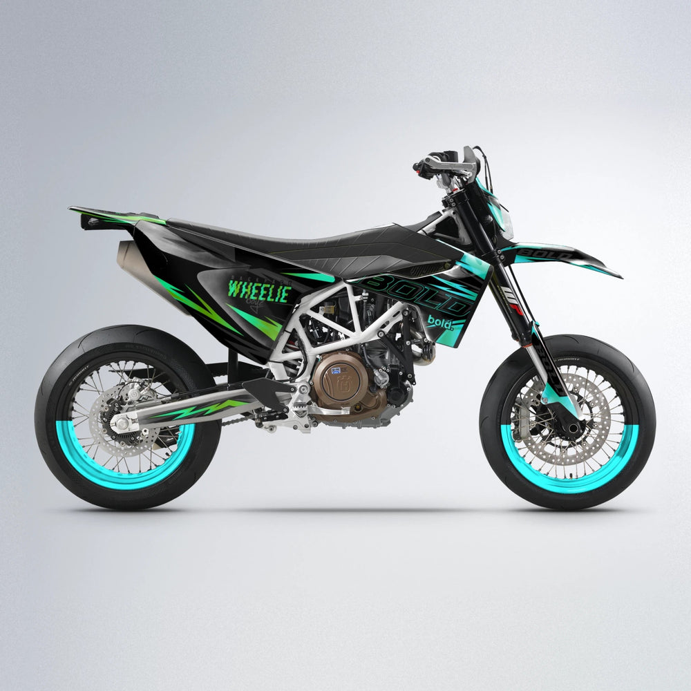 STORM Husqvarna 701 supermoto graphics kit in Cyan & Green