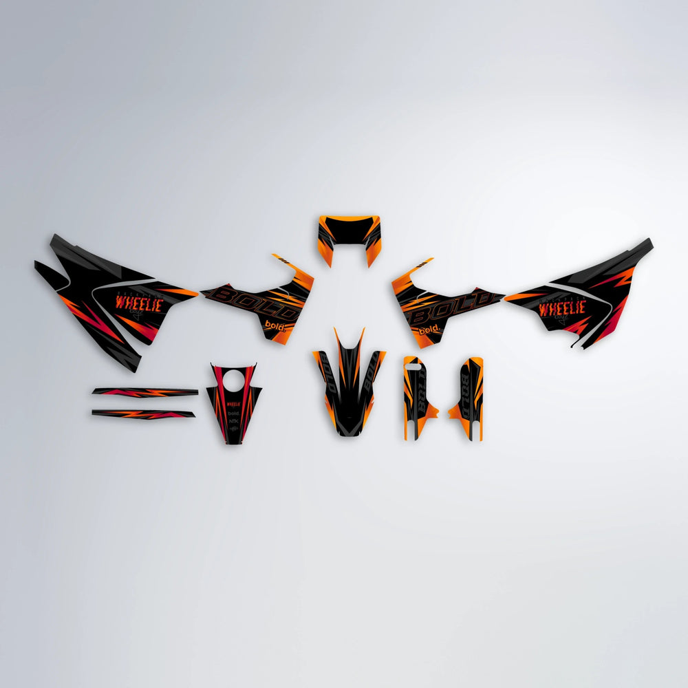 STORM Husqvarna 701 graphics kit parts layout in Red & Orange