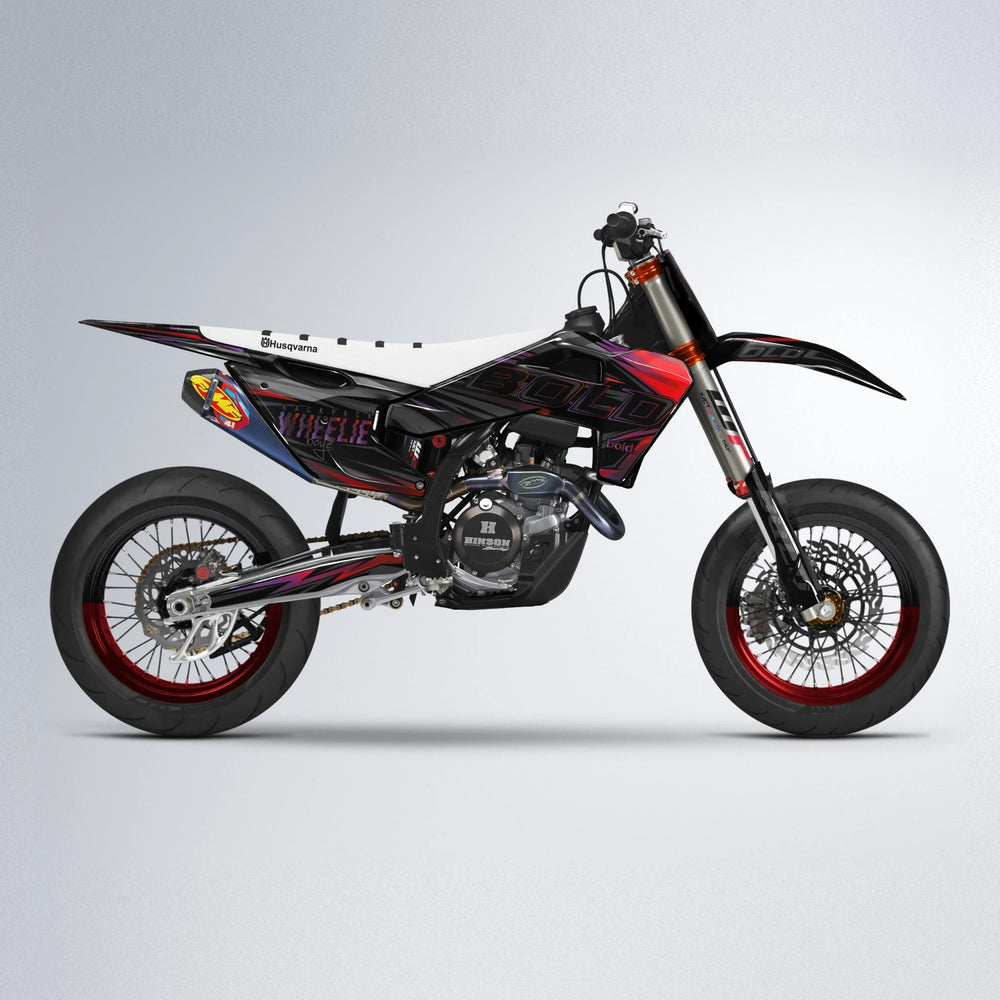 STORM Husqvarna FE/TE supermoto graphics kit in Black & Red