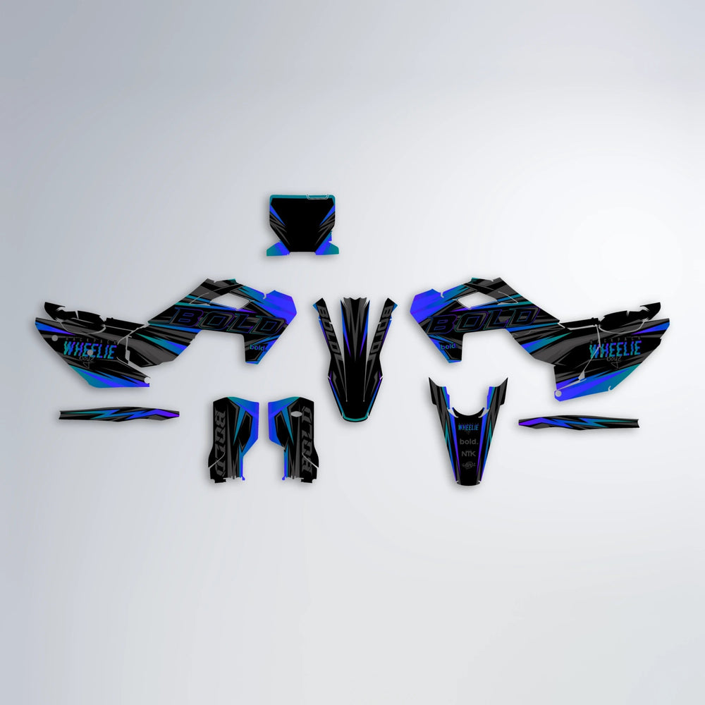 STORM Husqvarna FE/TE graphics kit parts layout in Blue