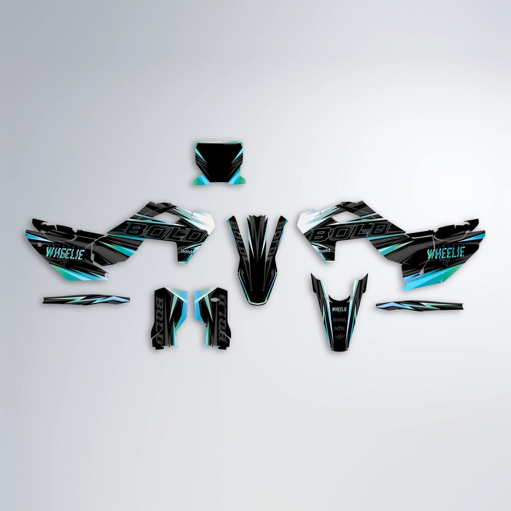STORM Husqvarna FE/TE graphics kit parts layout in Light Blue & White