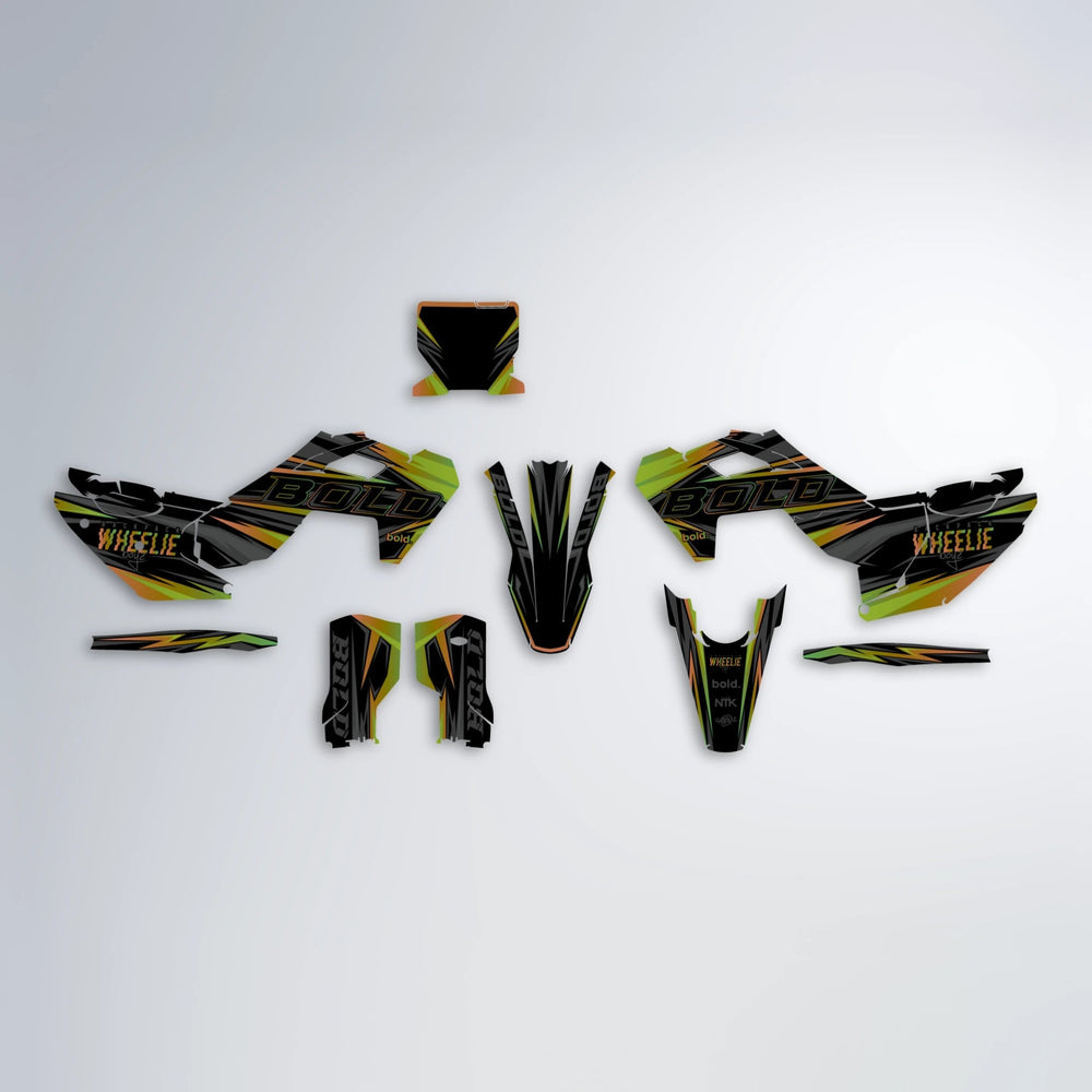 STORM Husqvarna FE/TE graphics kit parts layout in Olive