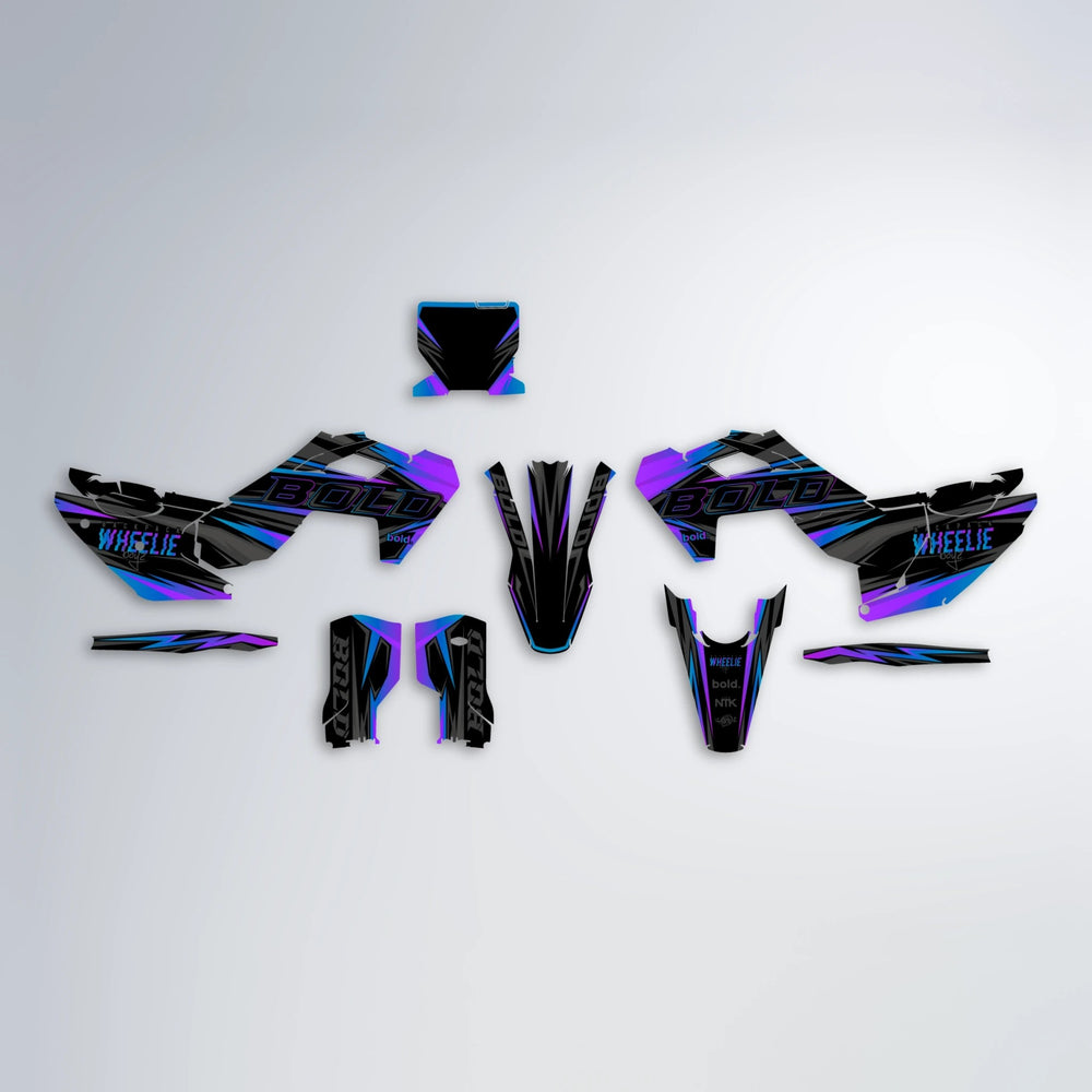 STORM Husqvarna FE/TE graphics kit parts layout in Purple