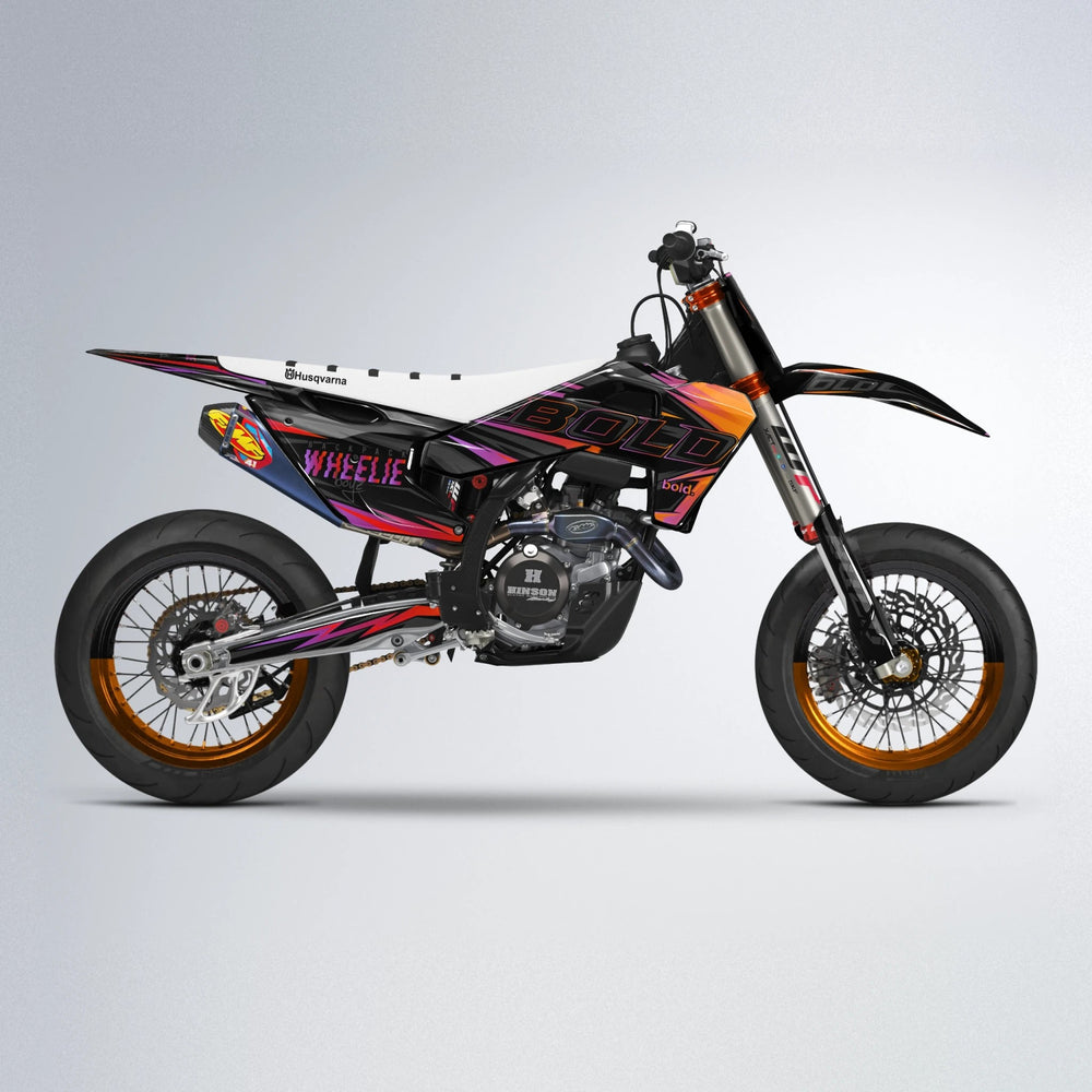 STORM Husqvarna FE/TE supermoto graphics kit in Red & Orange