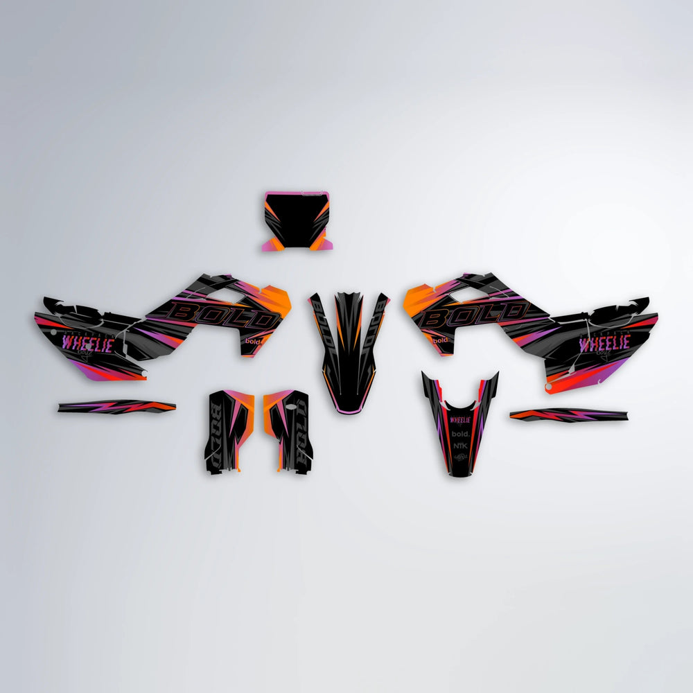 STORM Husqvarna FE/TE graphics kit parts layout in Red & Orange