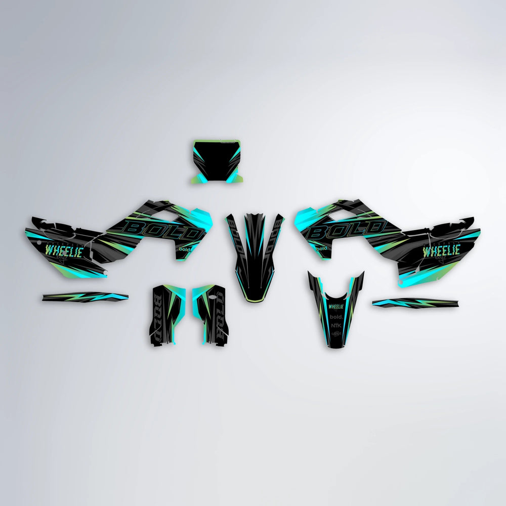 STORM Husqvarna FE/TE graphics kit parts layout in Teal