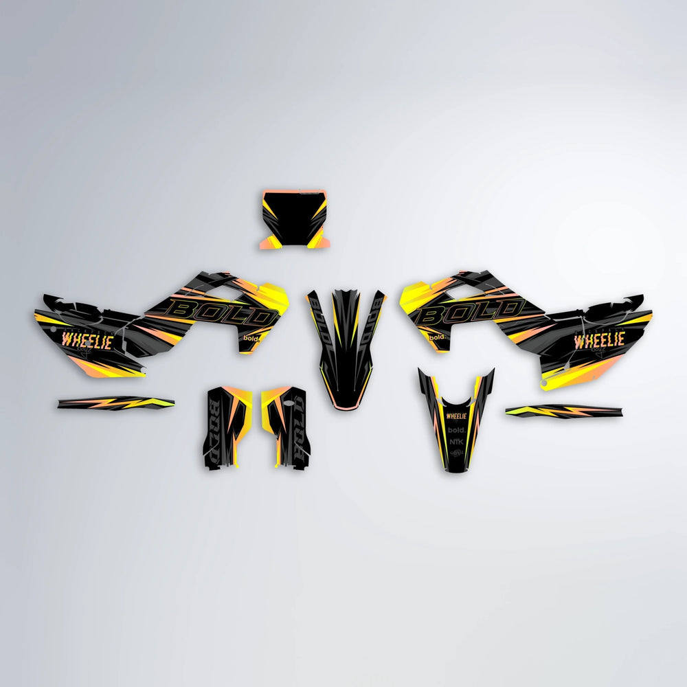 STORM Husqvarna FE/TE graphics kit parts layout in Yellow