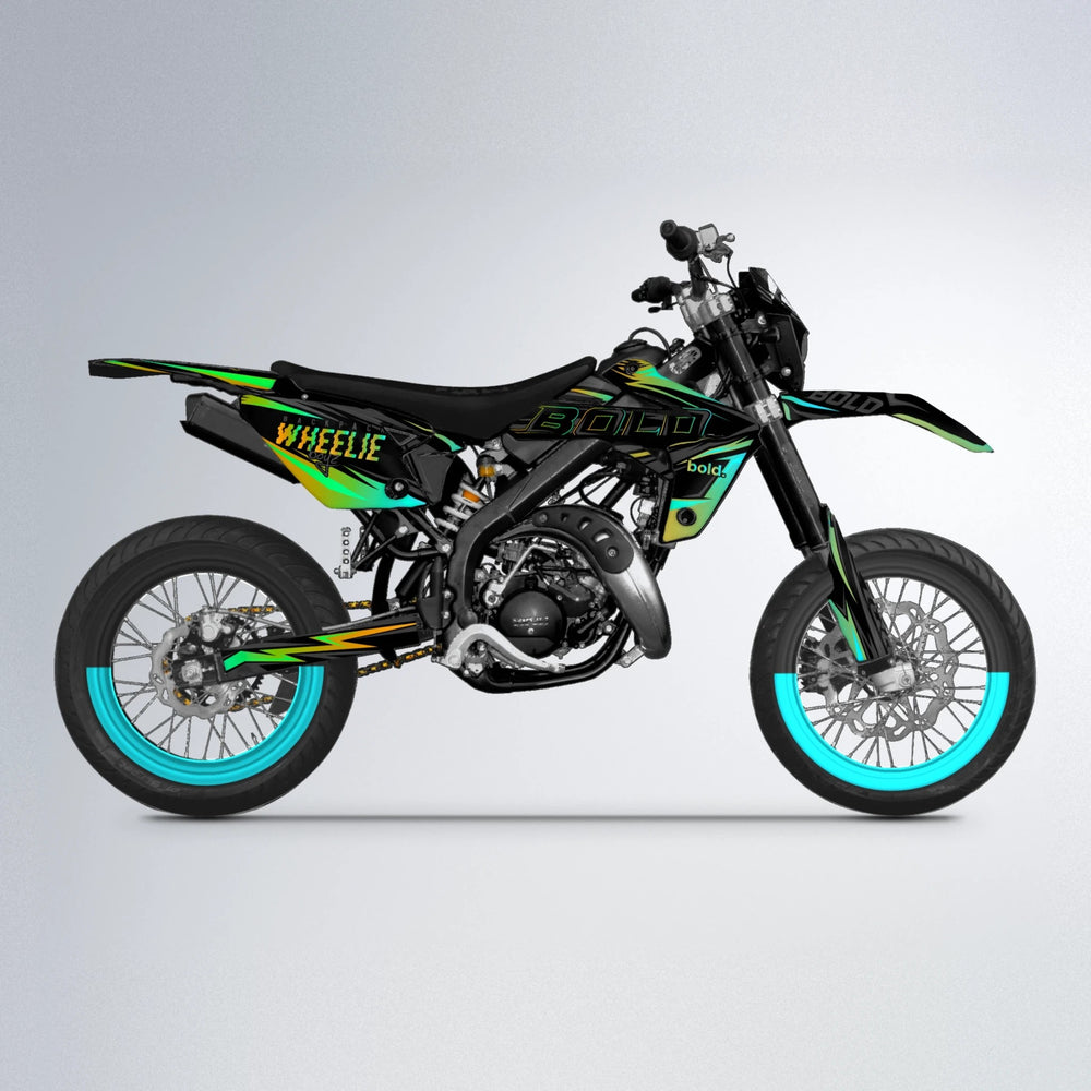 STORM Rieju MRT supermoto graphics kit in Cyan & Green
