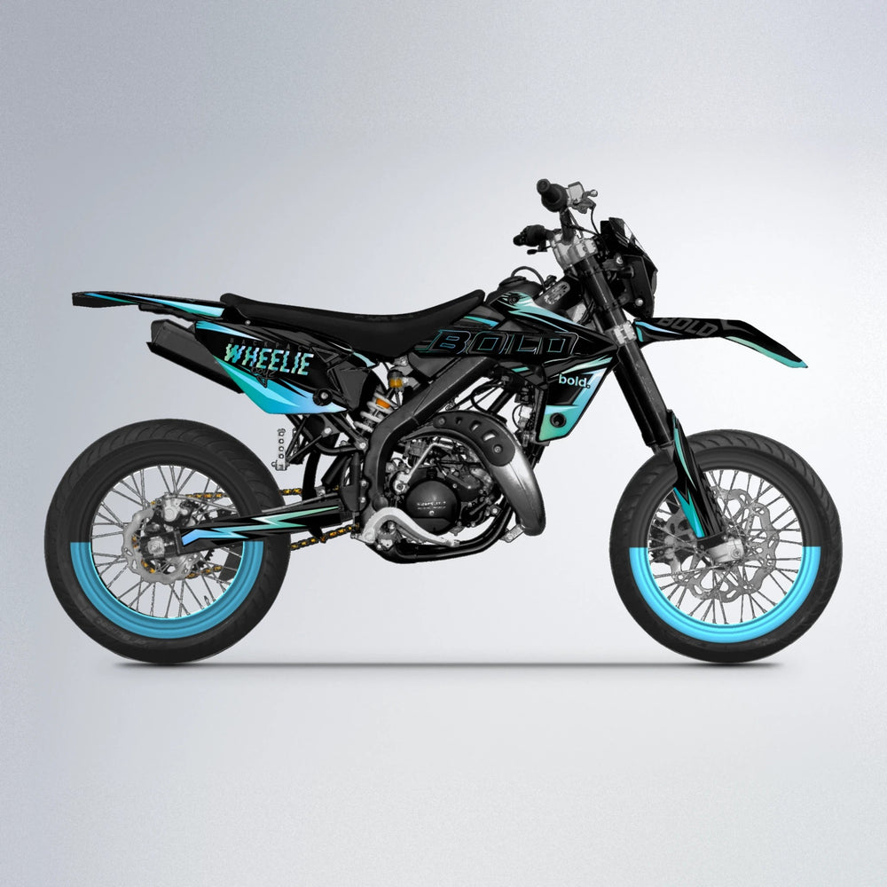 STORM Rieju MRT supermoto graphics kit in Light Blue & White