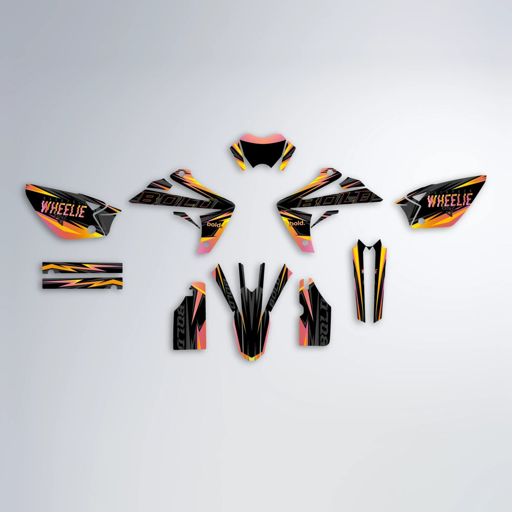 STORM Rieju MRT graphics kit parts layout in Orange & Yellow