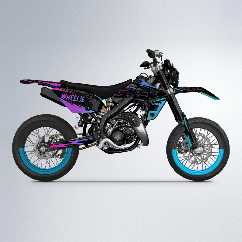 STORM Rieju MRT supermoto graphics kit in Pink & Light Blue