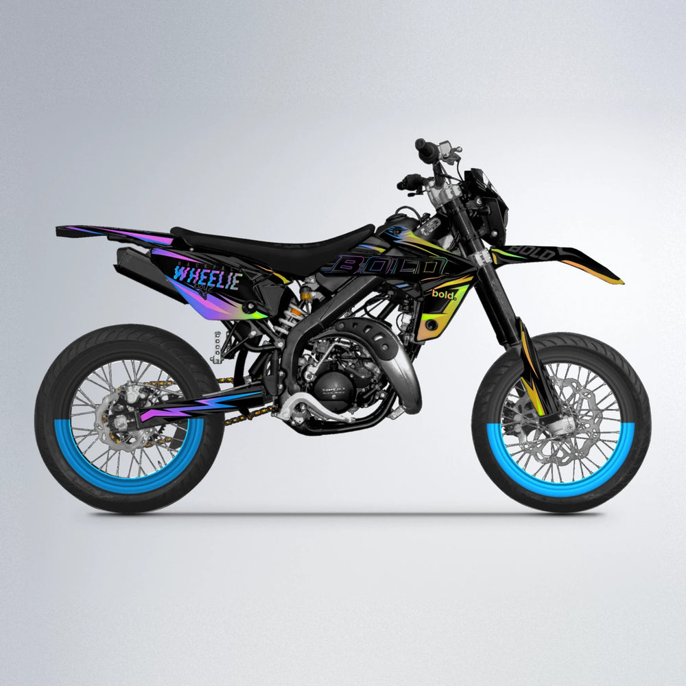 STORM Rieju MRT supermoto graphics kit in Purple & Yellow