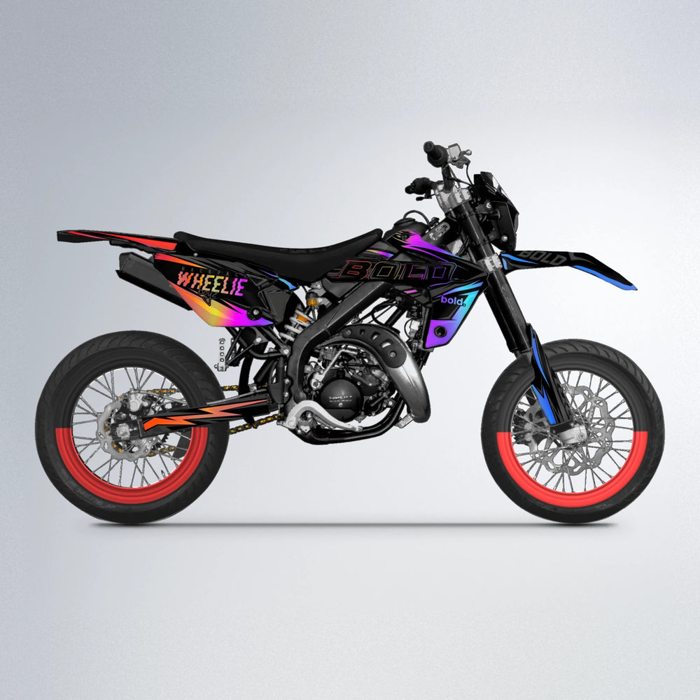 STORM Rieju MRT supermoto graphics kit in Sunset Fade