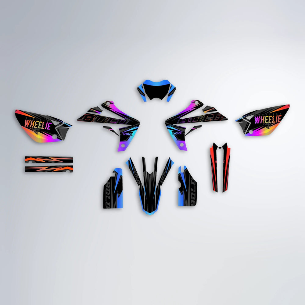 STORM Rieju MRT graphics kit parts layout in Sunset Fade