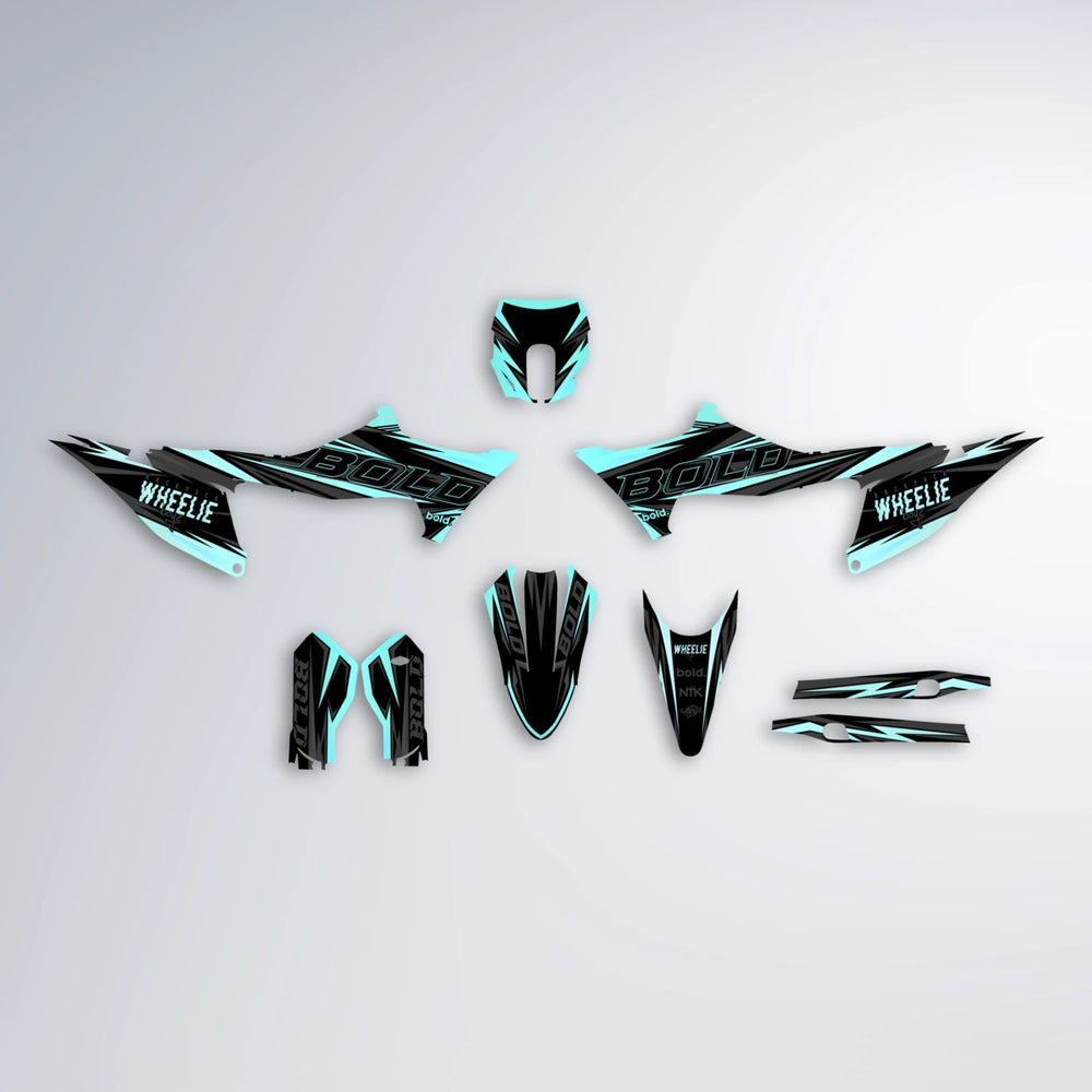 STORM Stark Varg MX graphics kit parts layout in Mint